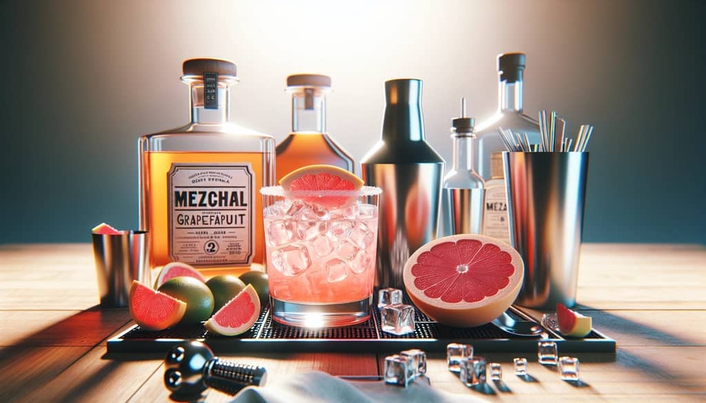 mezcal grapefruit margarita preparation setup