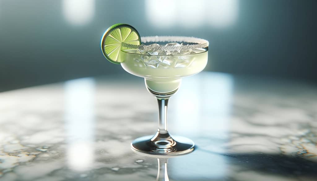 mezcal margarita cocktail with lime wheel garnish