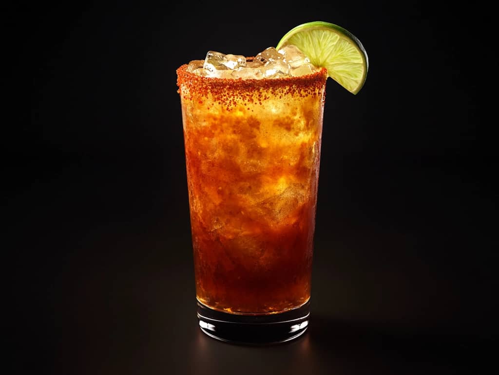 Refreshing Michelada cocktail served in a glass with a salted rim