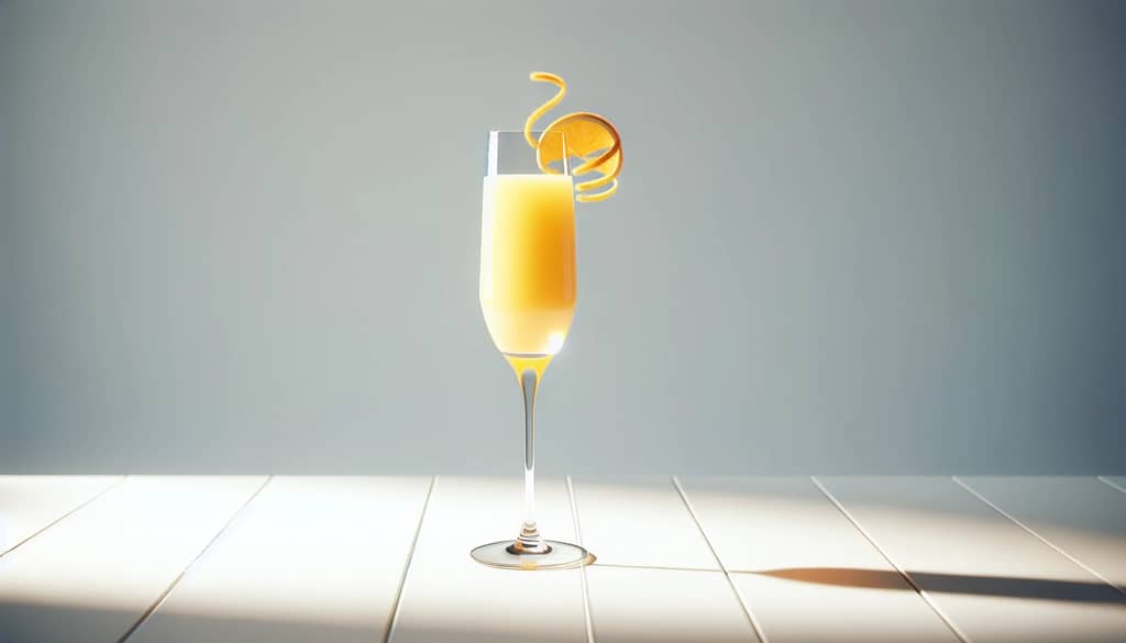 mimosa in flute on clean breakfast table