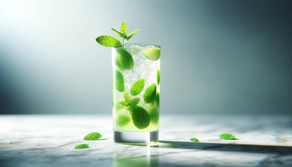 foglie di menta in un cocktail in bicchiere highball
