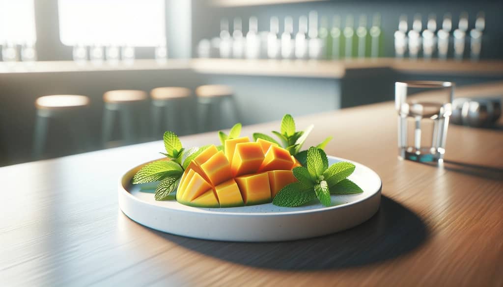 Mint leaves and mango slices ready for cocktail preparation