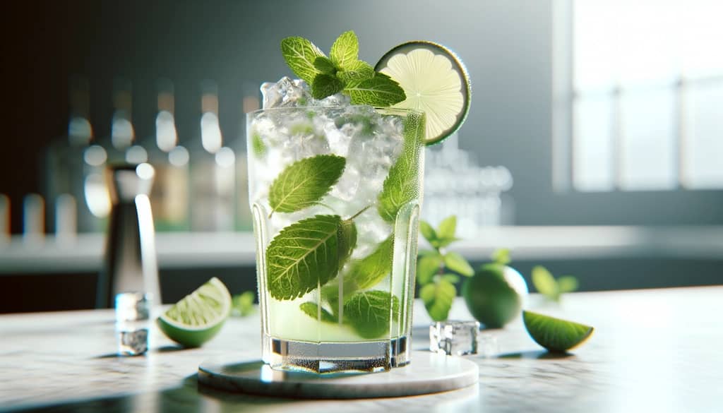 mint mojito cocktail on ice