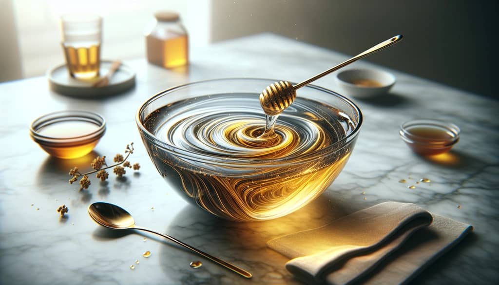 mixing honey and water in a small bowl with a spoon