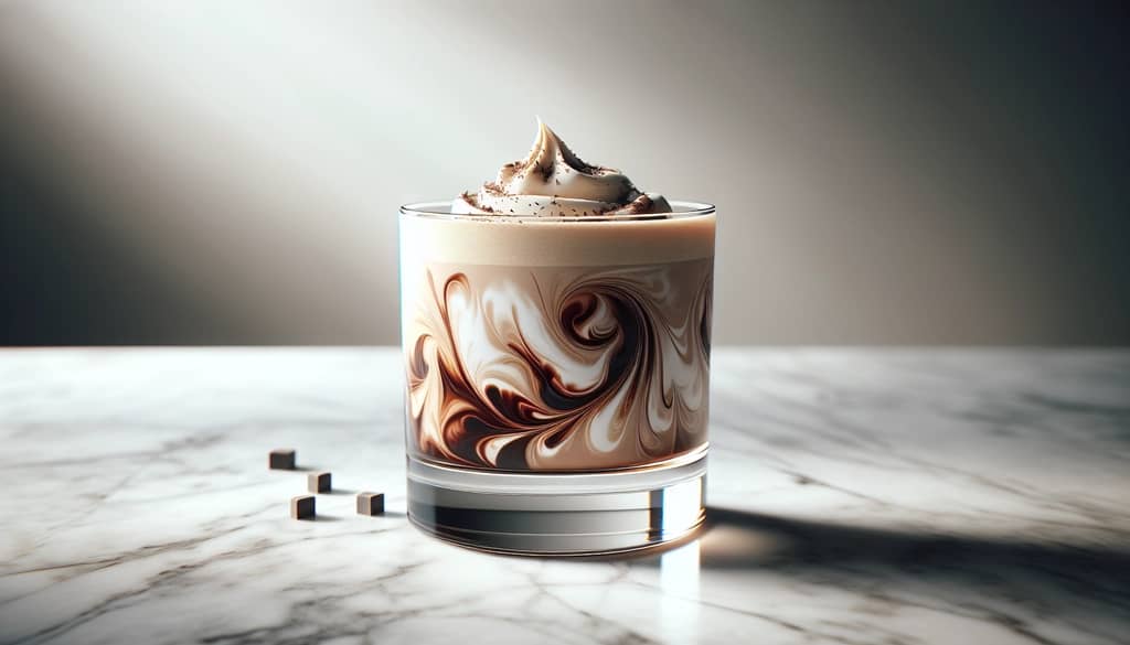 Chocolate White Russian with swirl effect in a clear glass