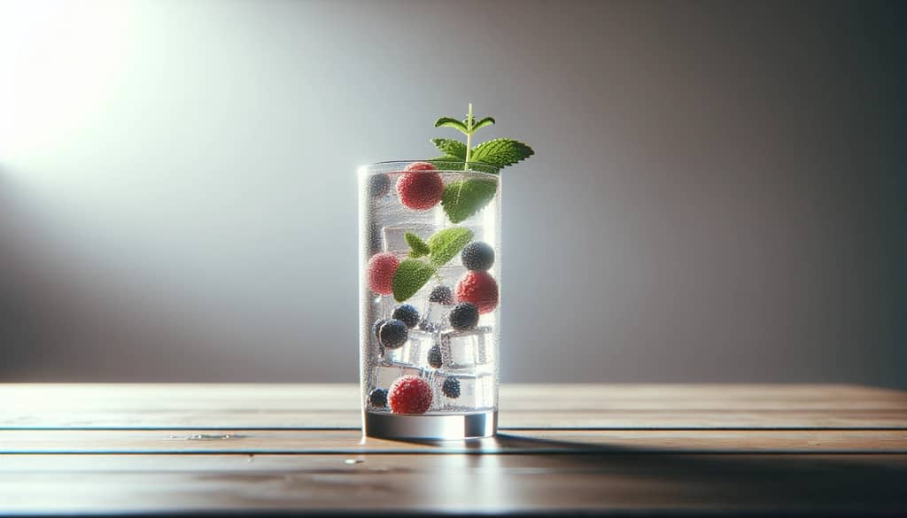 mocktail with fresh berries and sparkling water