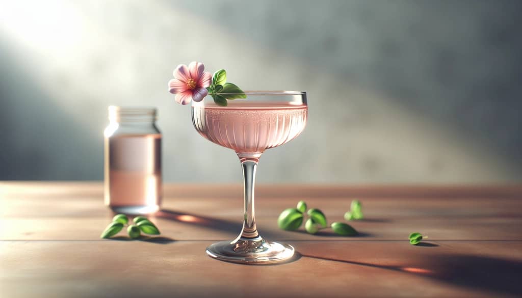 mocktail with fresh herb and edible flower garnish