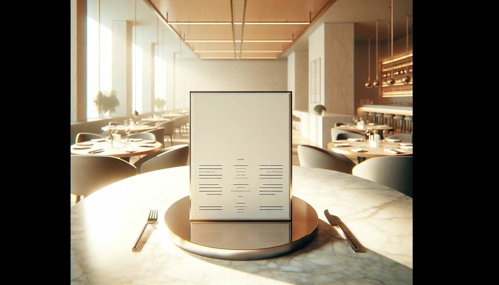 modern restaurant menu on a marble table