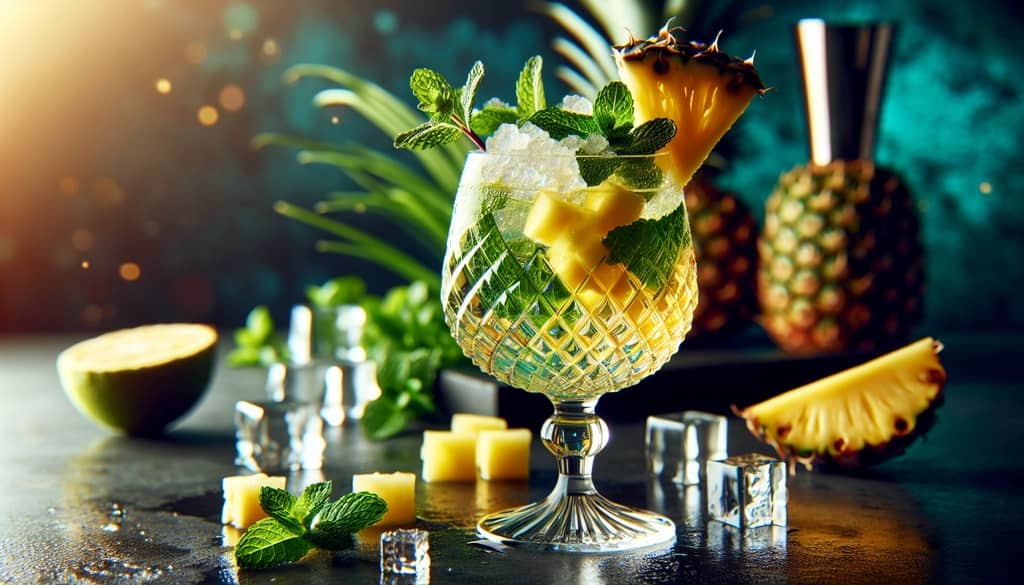 modern twist on a salty dog cocktail with pineapple and mint
