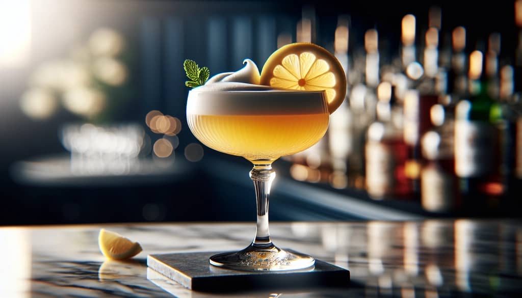 modern scotch sour cocktail with lemon garnish