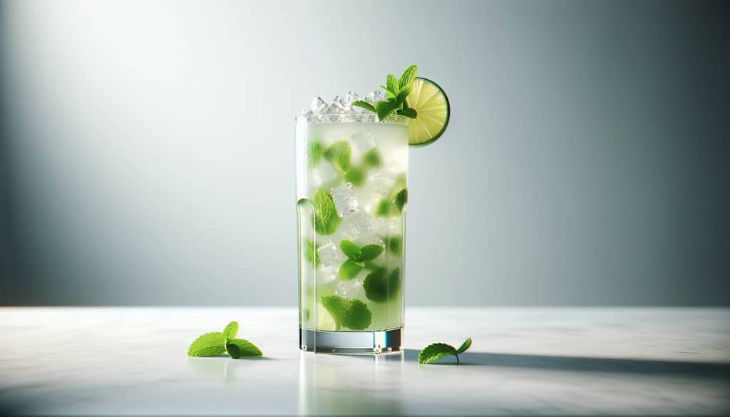 mojito cocktail in tall glass with mint