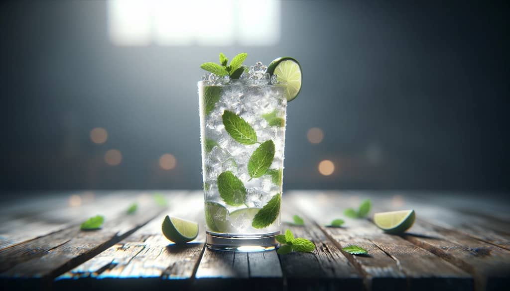 mojito in highball glass with mint and lime