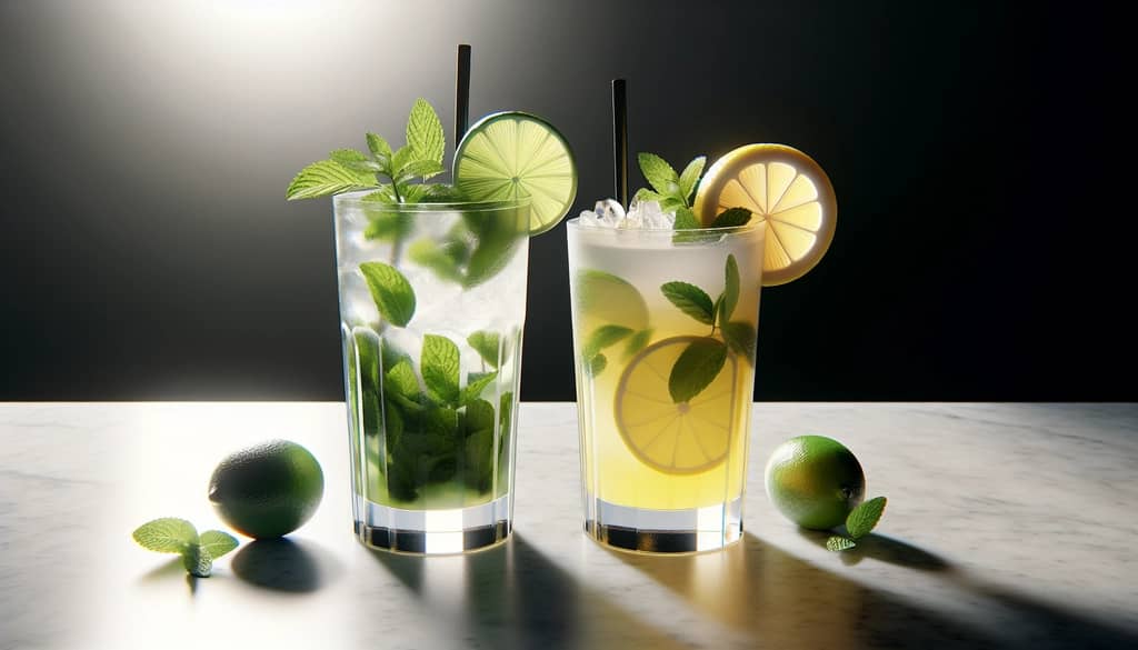 mojito clásico y mojito de limoncello lado a lado