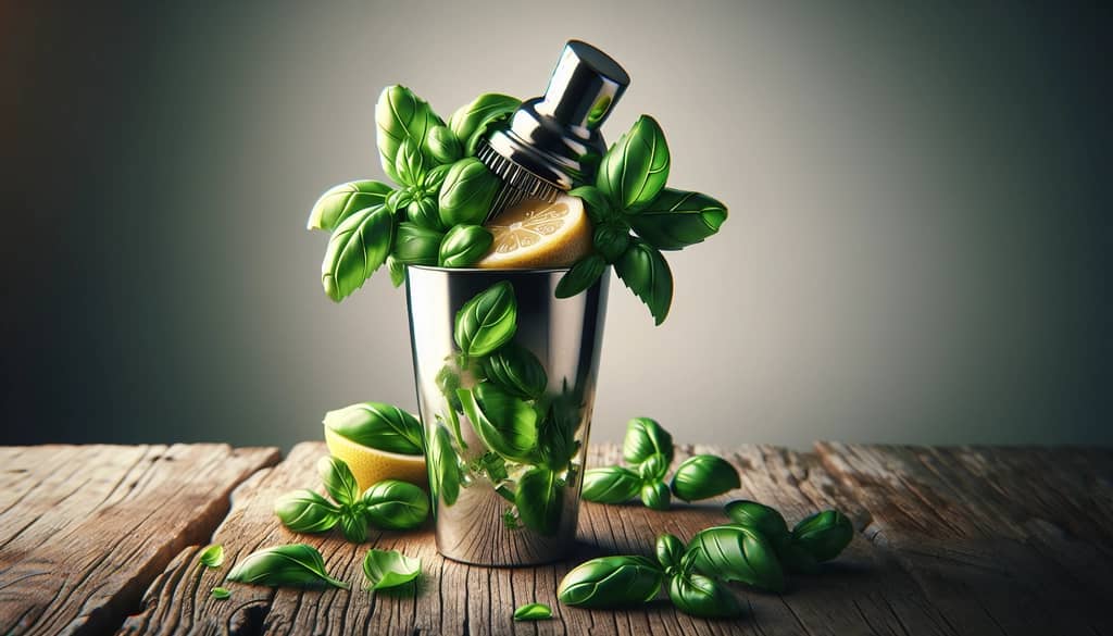 Muddling basil and lemon for basil gin smash