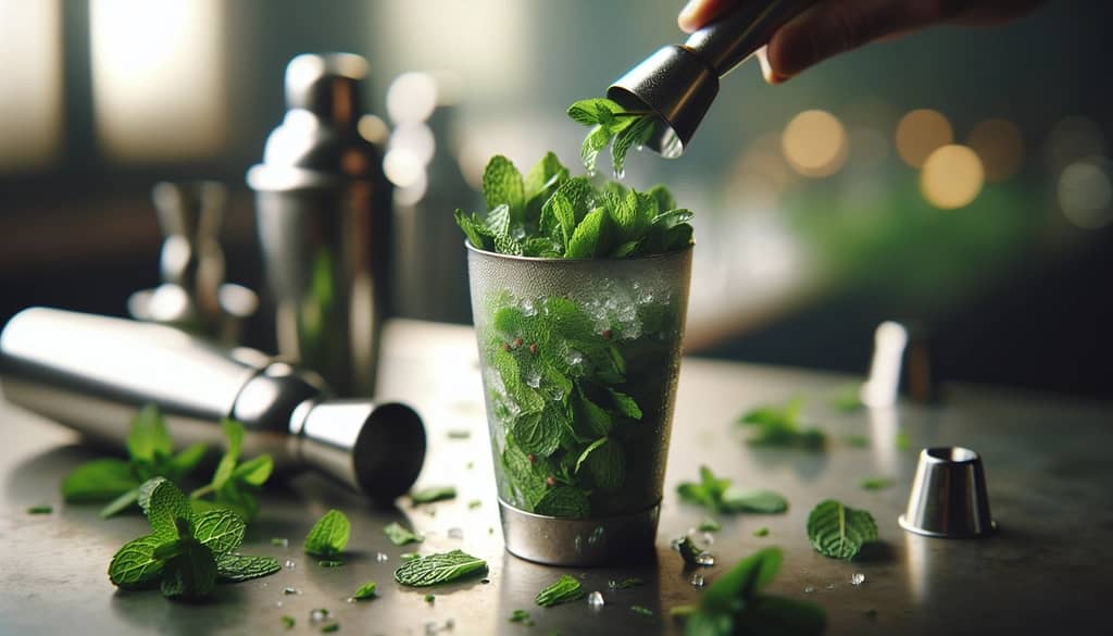 southside cocktail muddling fresh mint