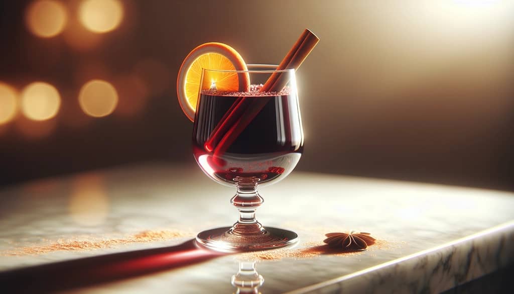 mulled wine with orange and spices in a glass