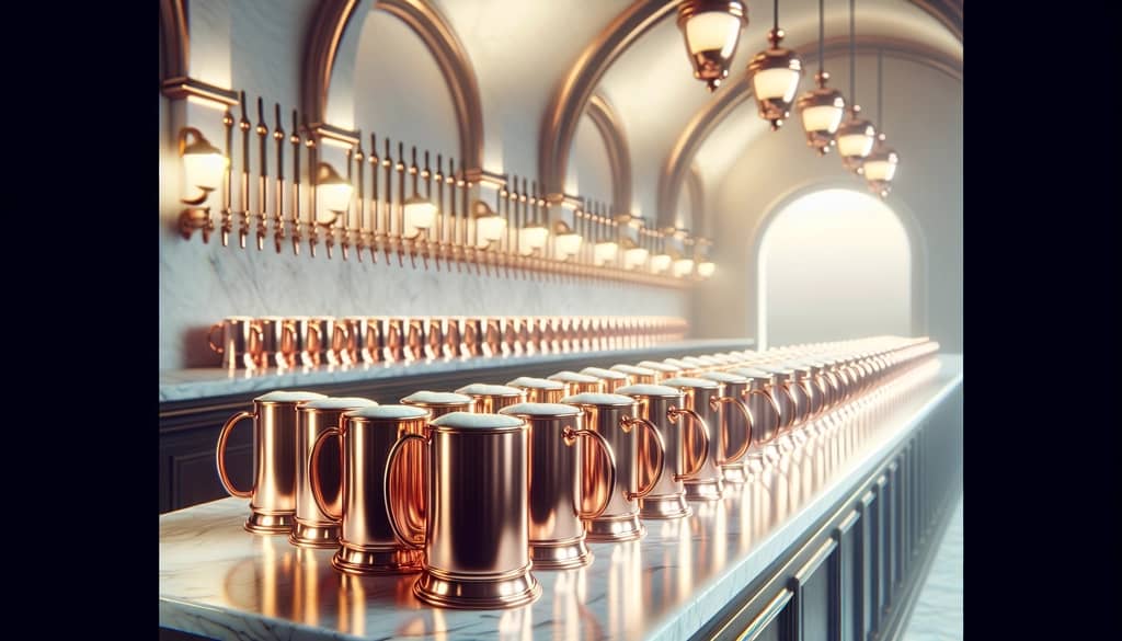 copper mugs lined up for cocktails