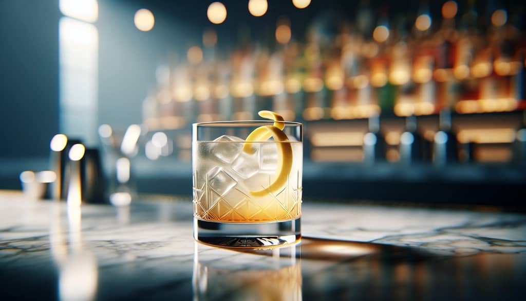 negroni bianco en vaso de roca con giro de limón