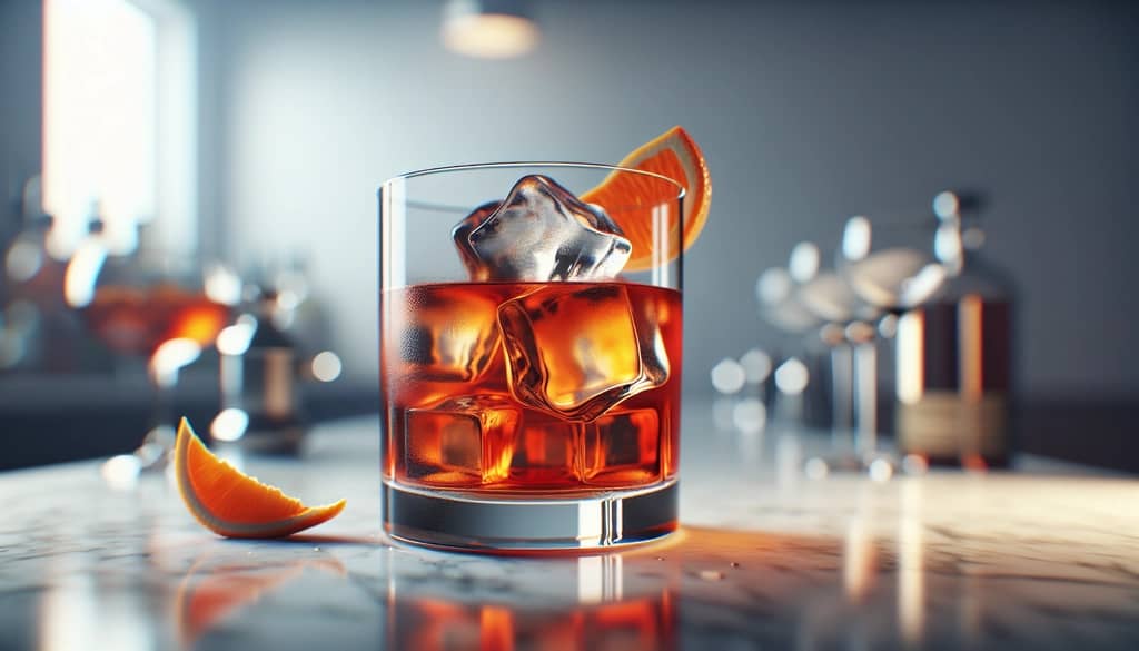 negroni cocktail in a glass with orange twist