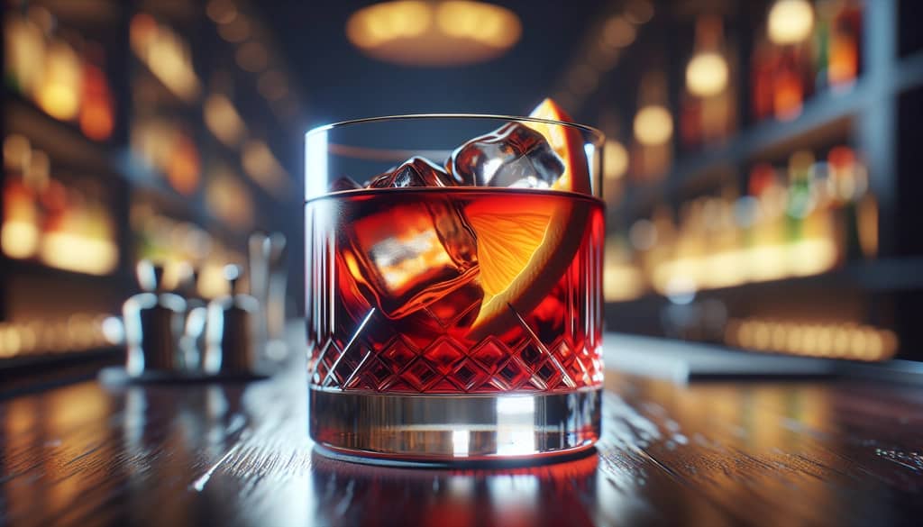 negroni sbagliato en vaso old fashioned con rodaja de naranja