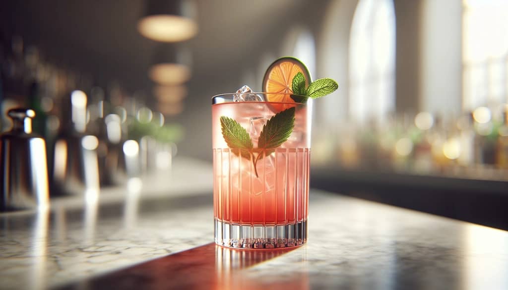 Cocktail sans alcool servi dans un verre highball avec garniture de fruits