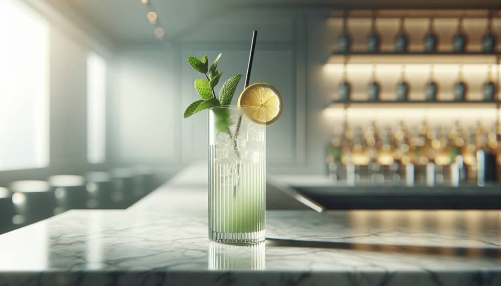 Refreshing non-alcoholic cocktail in a highball glass with mint and citrus