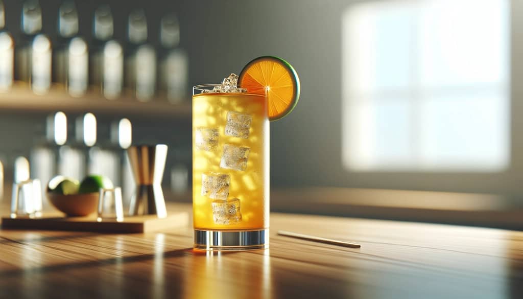 cóctel regional sin alcohol en vaso highball con guarnición de cítricos