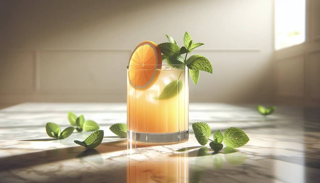 koktail musim panas tanpa alkohol dalam gelas highball dengan hiasan jeruk dan mint