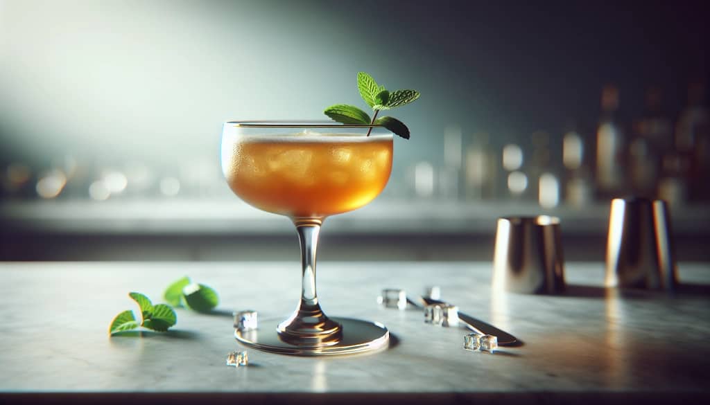 old cuban cocktail in coupe glass with mint garnish