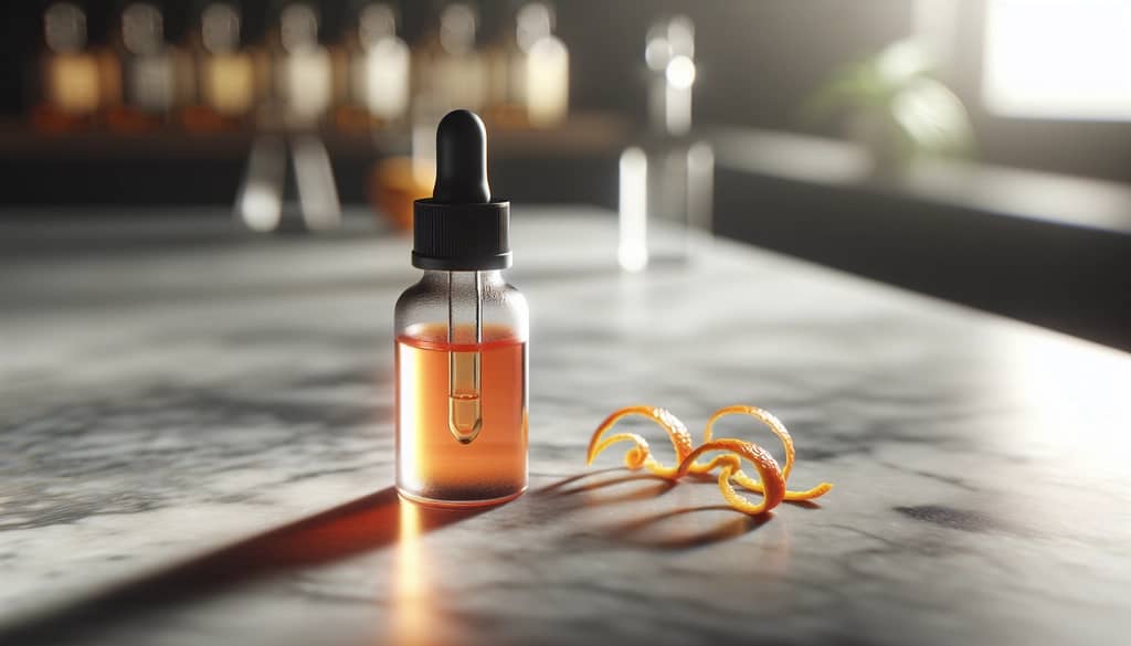 orange bitters in clear dropper bottle