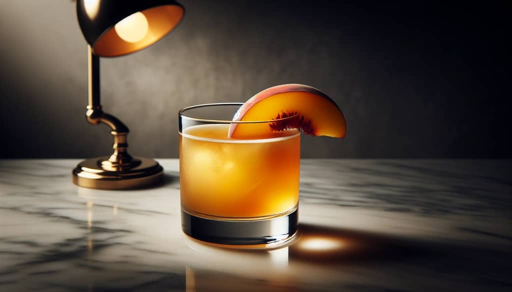 peach cocktail with fresh garnish