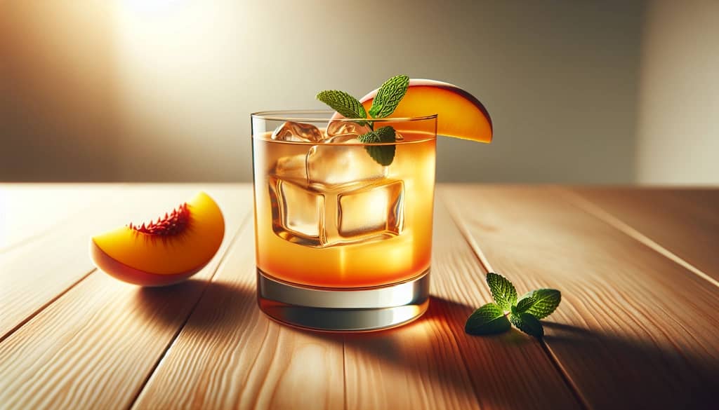 peach highball cocktail with mint garnish