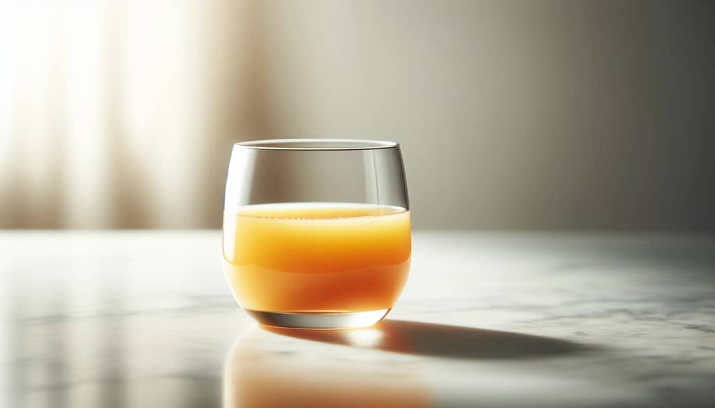 gelas jus persik di atas marmer