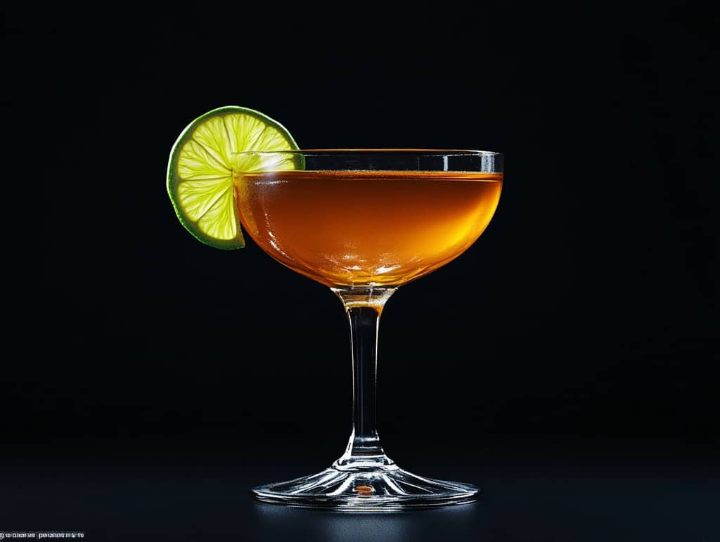 Classic Pegu Club cocktail served in a glass with a twist of lime