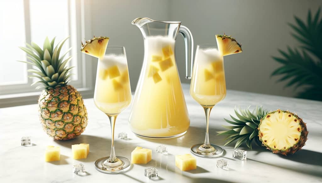 pineapple coconut mimosa pitcher and glasses