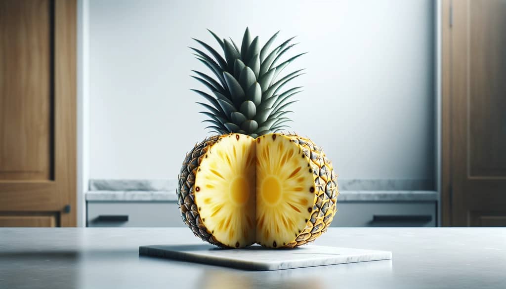 pineapple cut in half showing juicy flesh and core