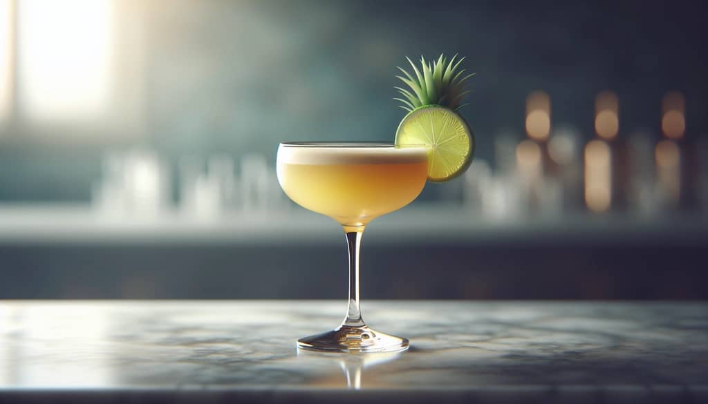 Pineapple rum daiquiri in coupe glass with lime