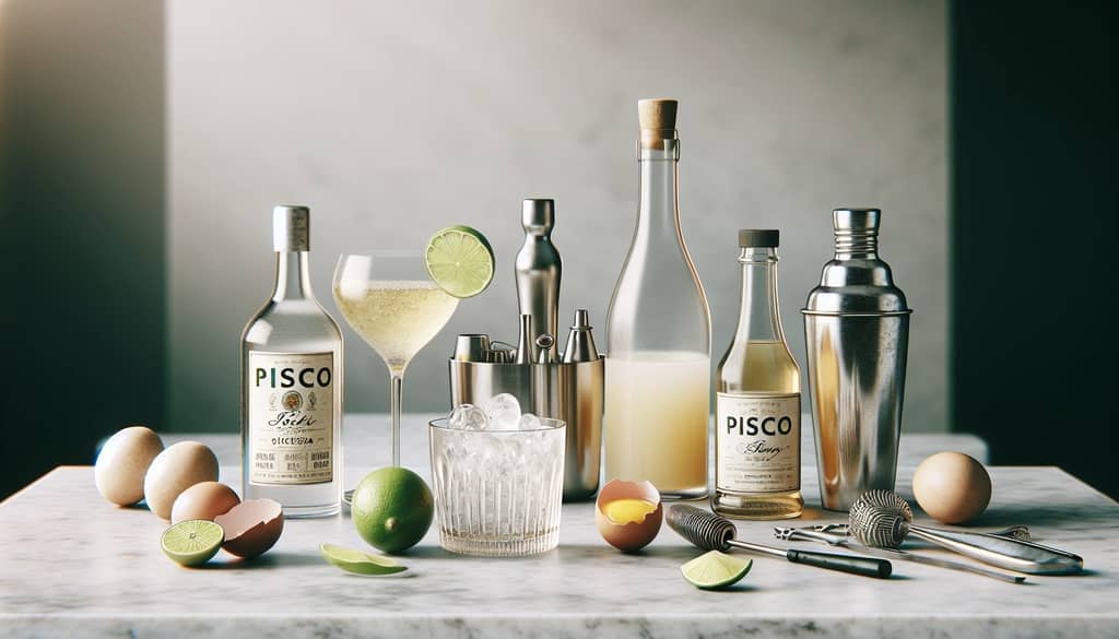 ingredients and tools for making a pisco sour