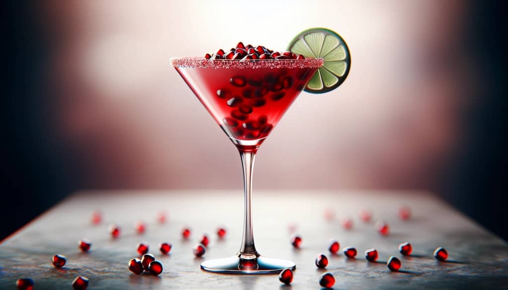 garnished pomegranate cosmopolitan with pomegranate seeds