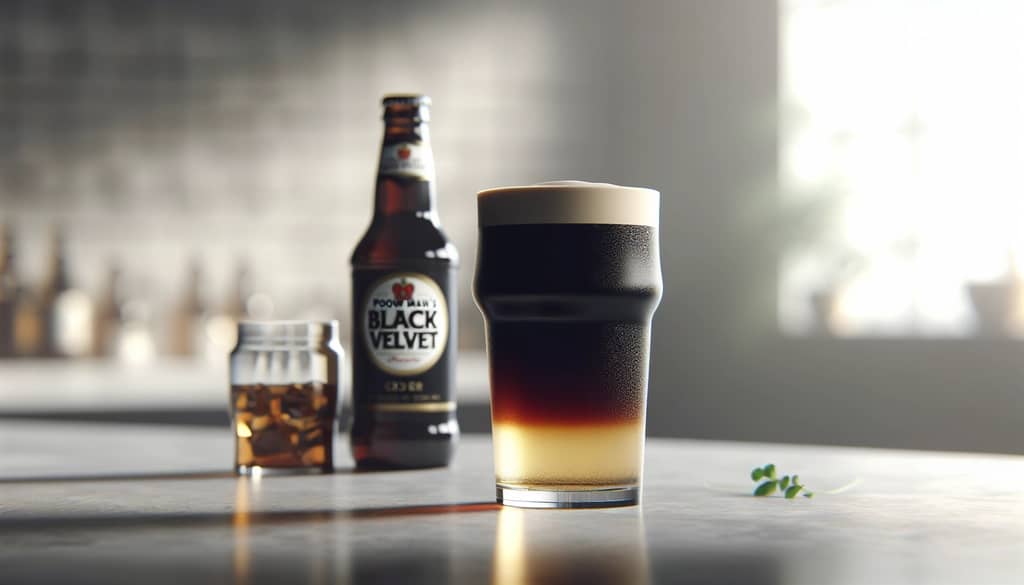 layered poor man's black velvet closeup showing cider and stout