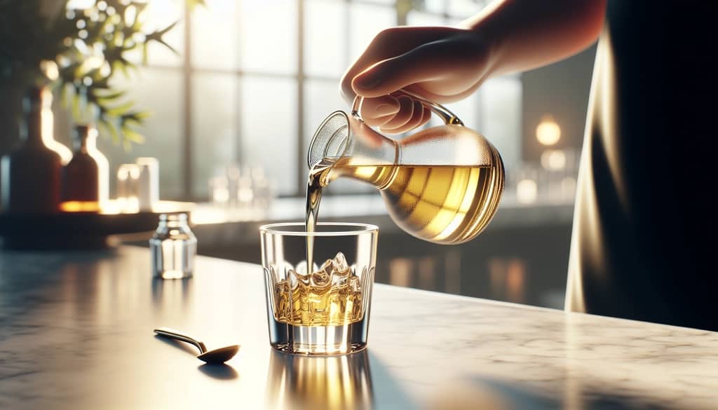 pouring agave syrup into a glass
