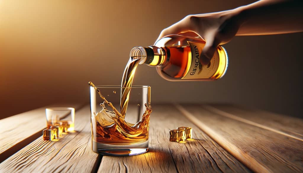 pouring aged whiskey into a glass