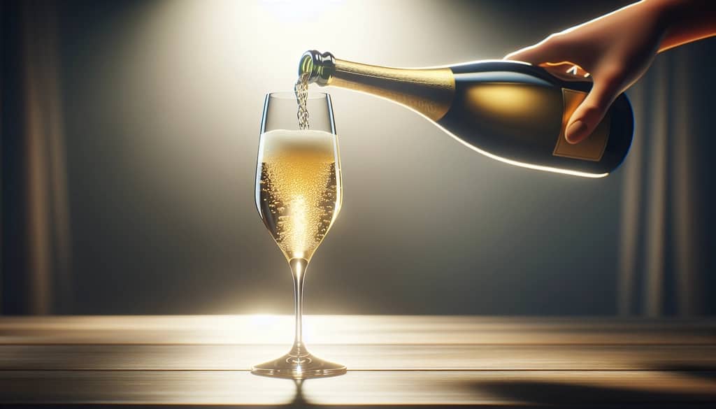 pouring champagne into a tulip flute