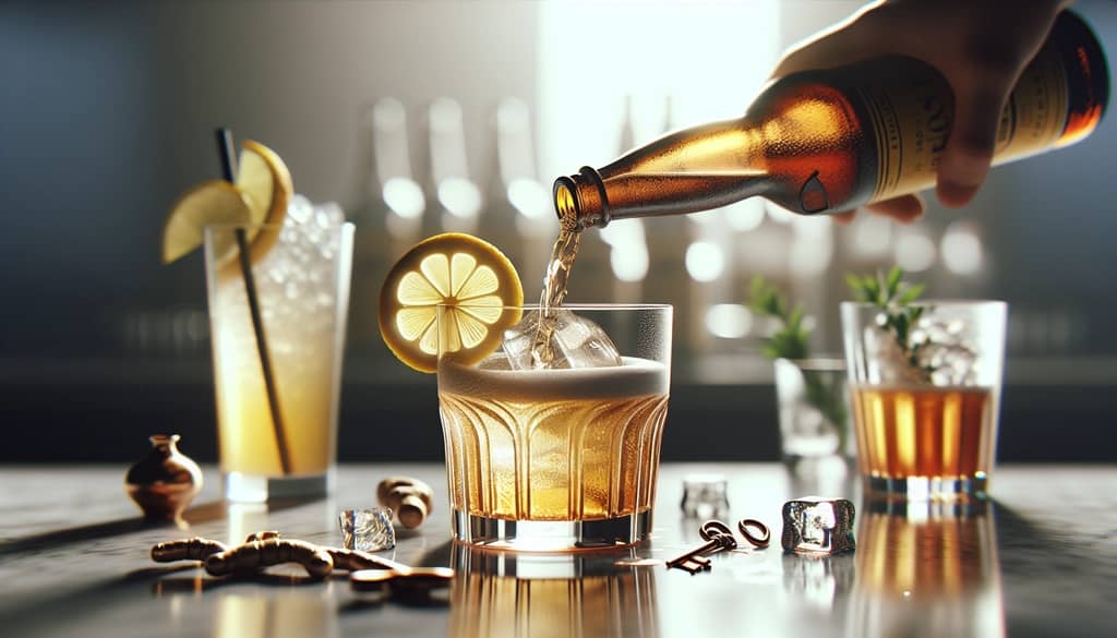 close-up of ginger beer being poured into skeleton key cocktail