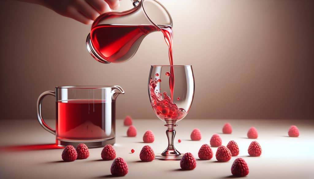 raspberry syrup being poured into a glass