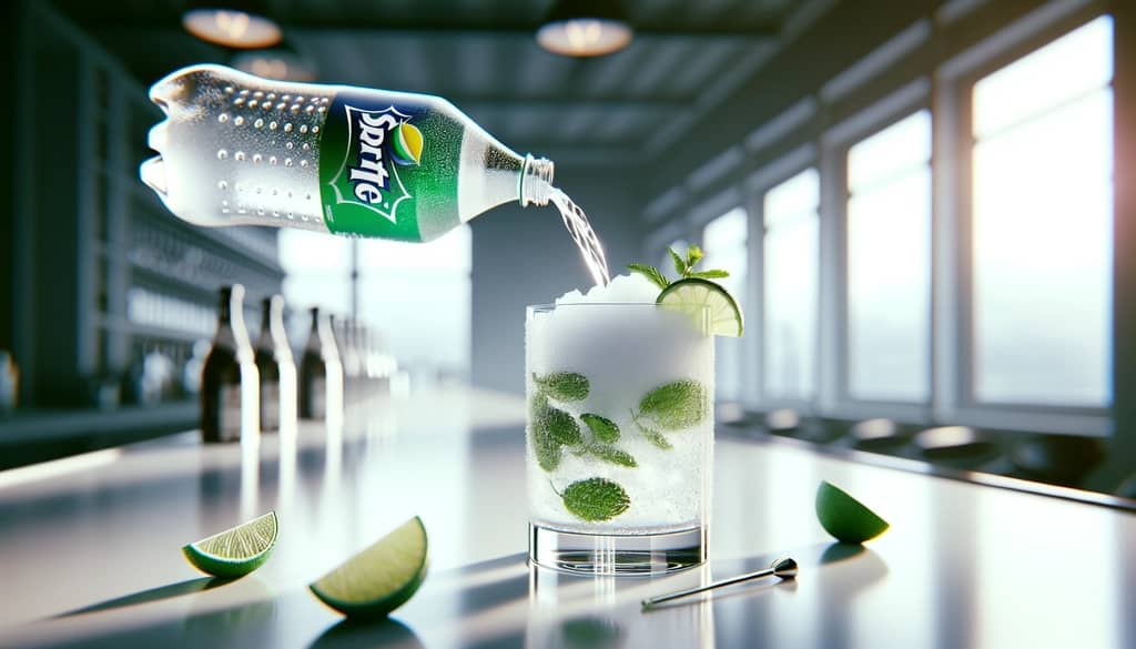 sprite being poured into frozen cocktail