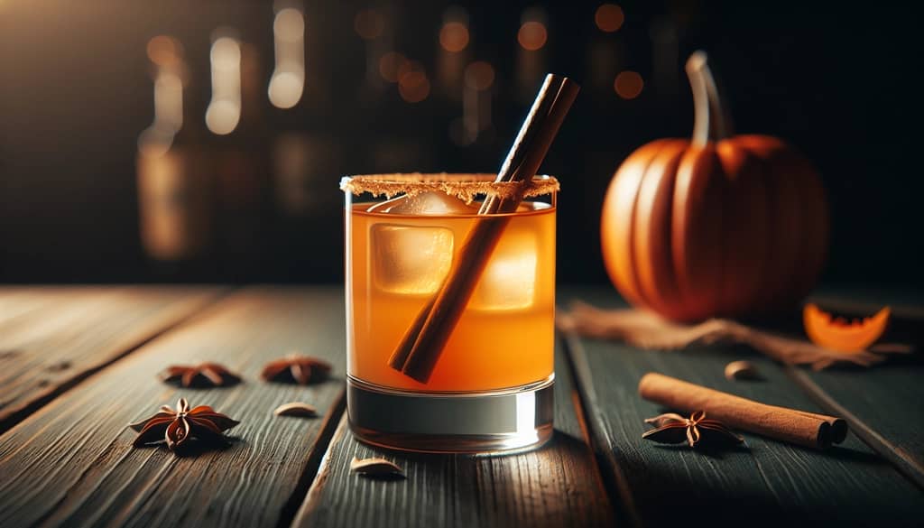 pumpkin spice halloween cocktail with cinnamon stick