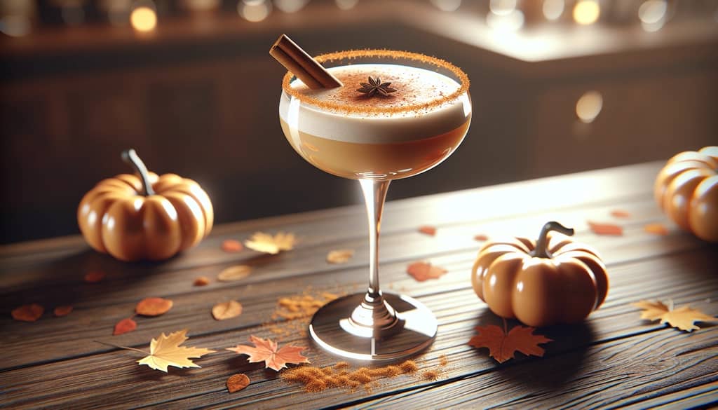 pumpkin spice latte martini with autumn garnish