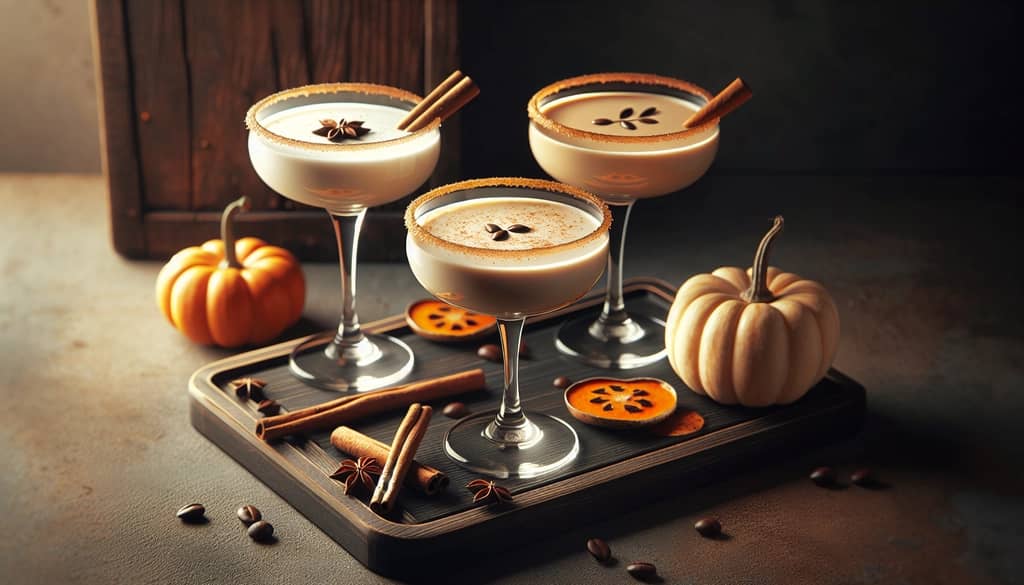 variations of pumpkin spice latte martini on tray