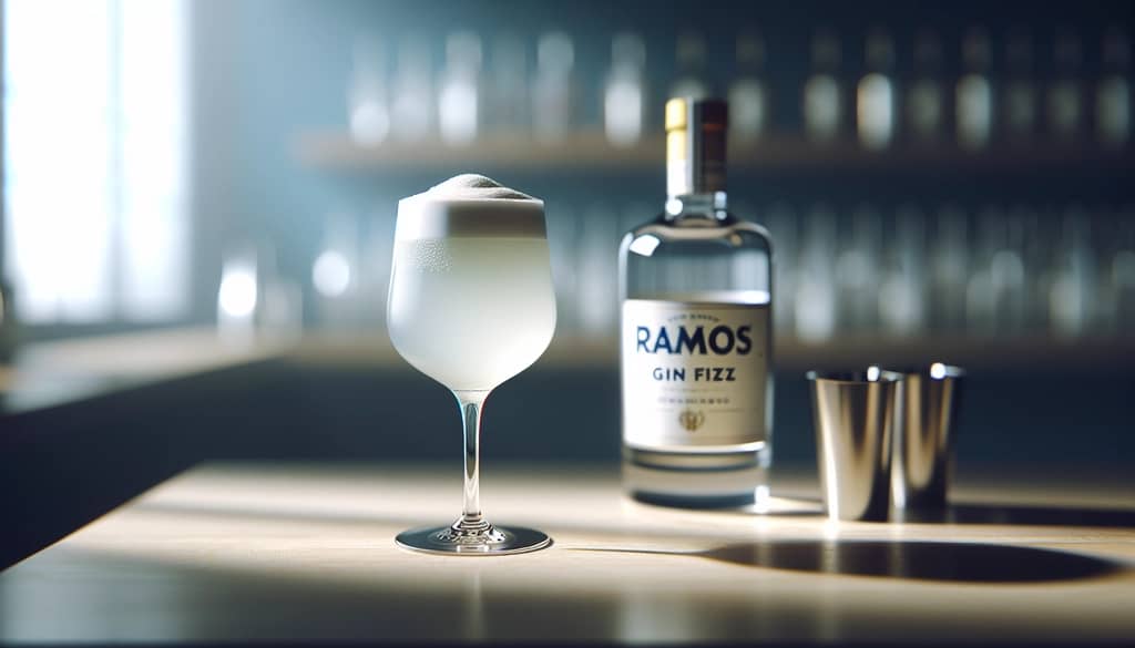 ramos gin fizz with thick foam in collins glass